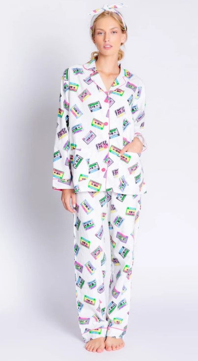 Antique White Mix Tape Flannel PJ Set