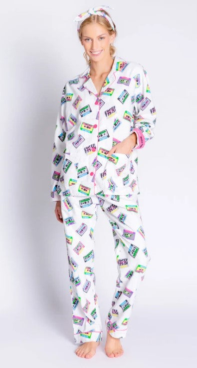 Antique White Mix Tape Flannel PJ Set