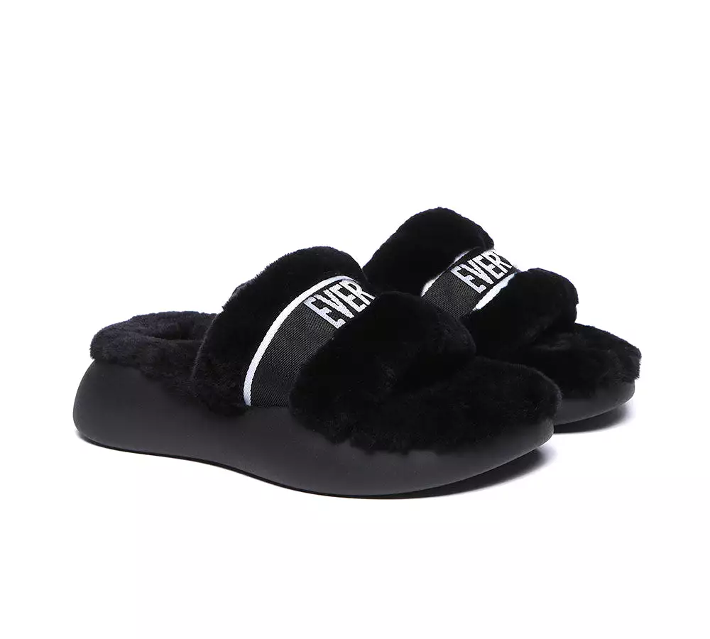 EVERAU High Platform Sheepskin Wool Slides Women Flossy Slipper