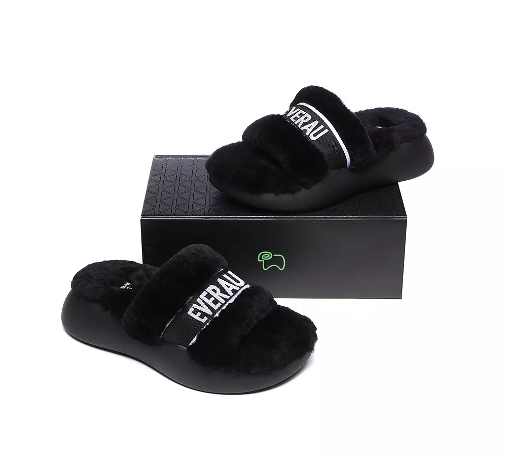 EVERAU High Platform Sheepskin Wool Slides Women Flossy Slipper