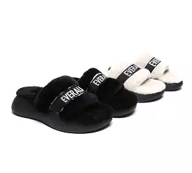 EVERAU High Platform Sheepskin Wool Slides Women Flossy Slipper