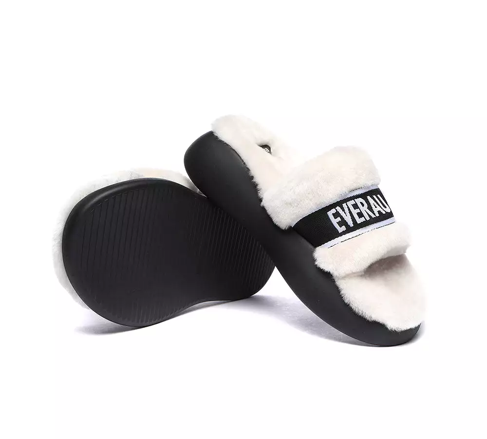 EVERAU High Platform Sheepskin Wool Slides Women Flossy Slipper