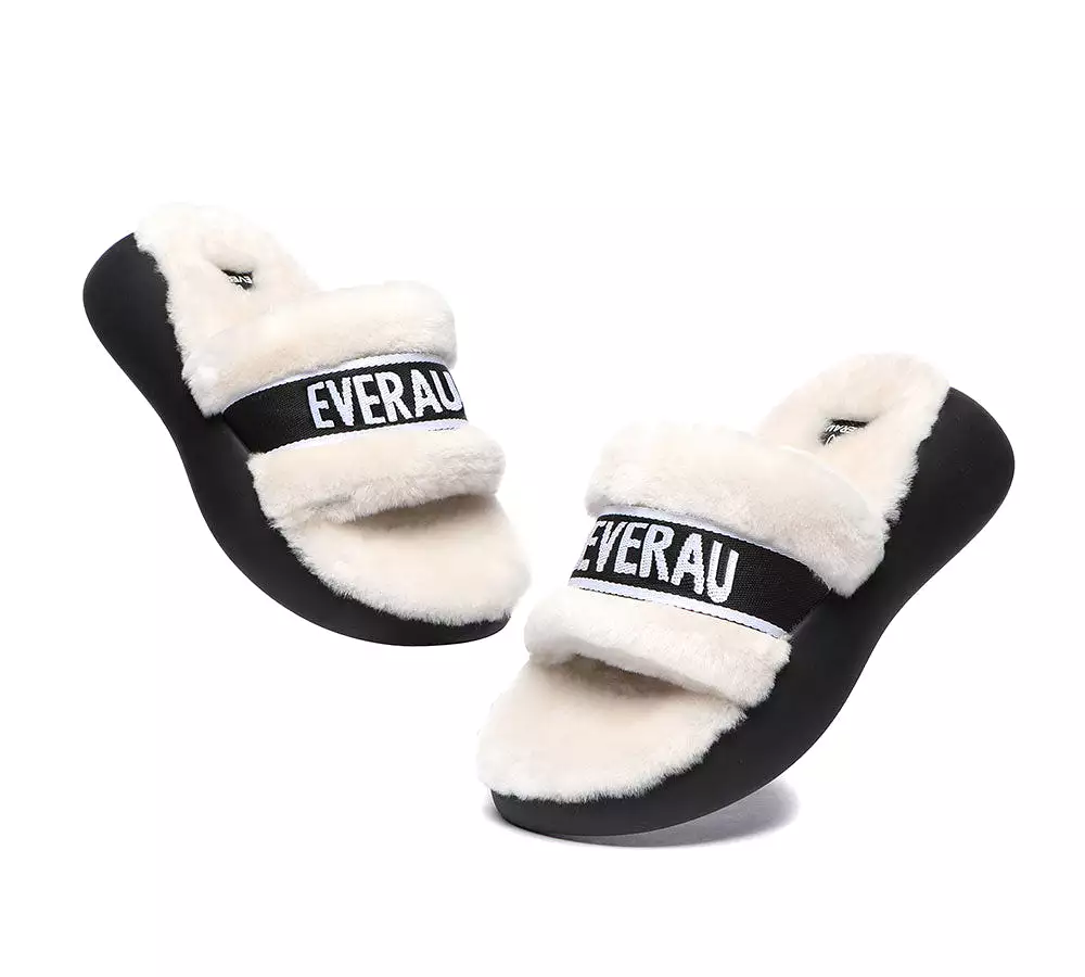 EVERAU High Platform Sheepskin Wool Slides Women Flossy Slipper