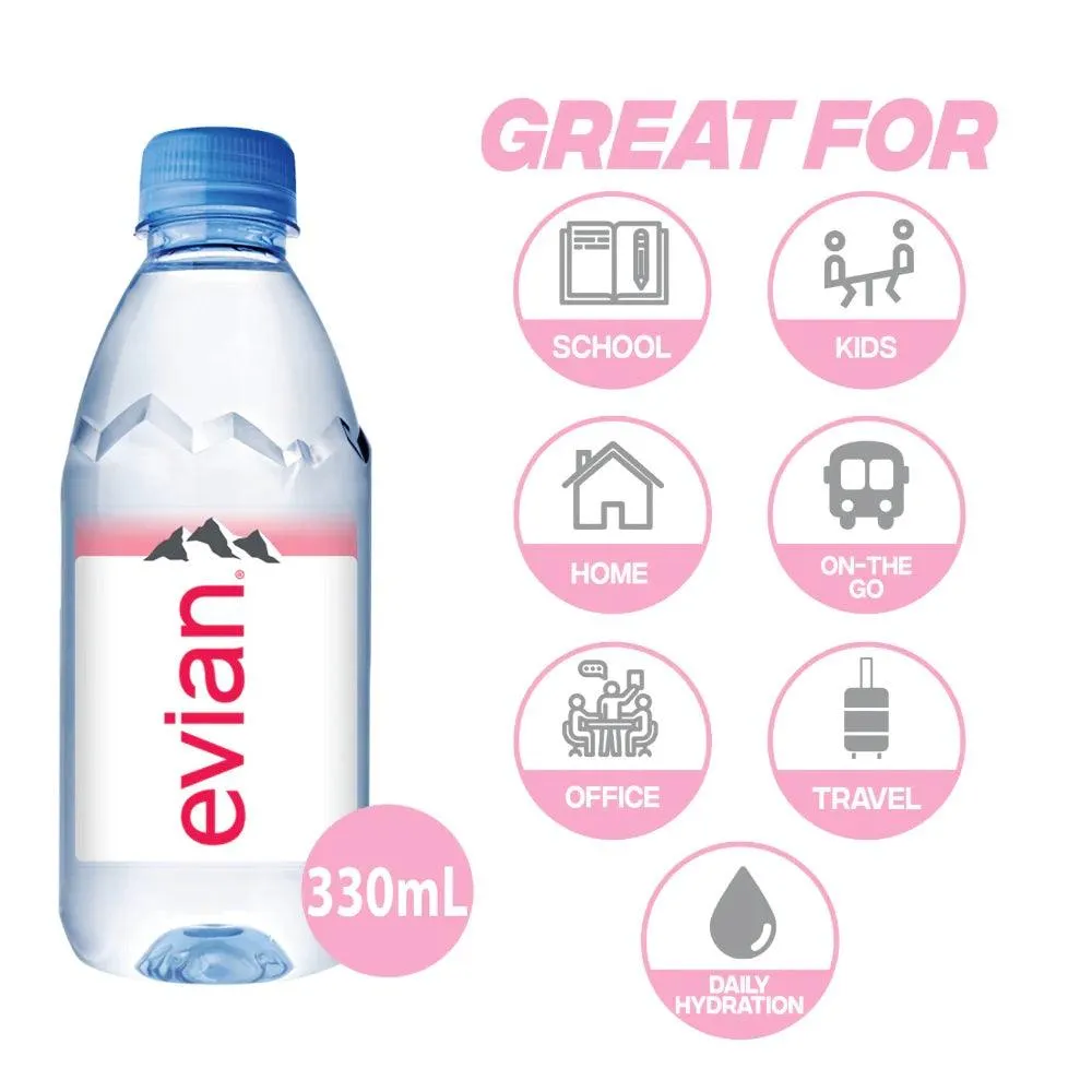 Evian Natural Mineral Water 330ml Bottles Box 24 Bulk