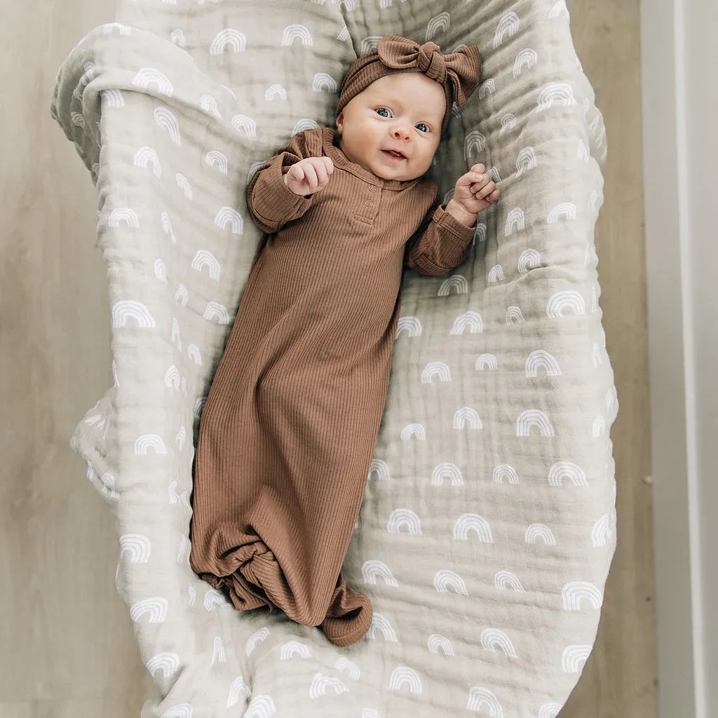 MEBIE BABY MUSLIN SWADDLE BLANKET | SAND RAINBOW