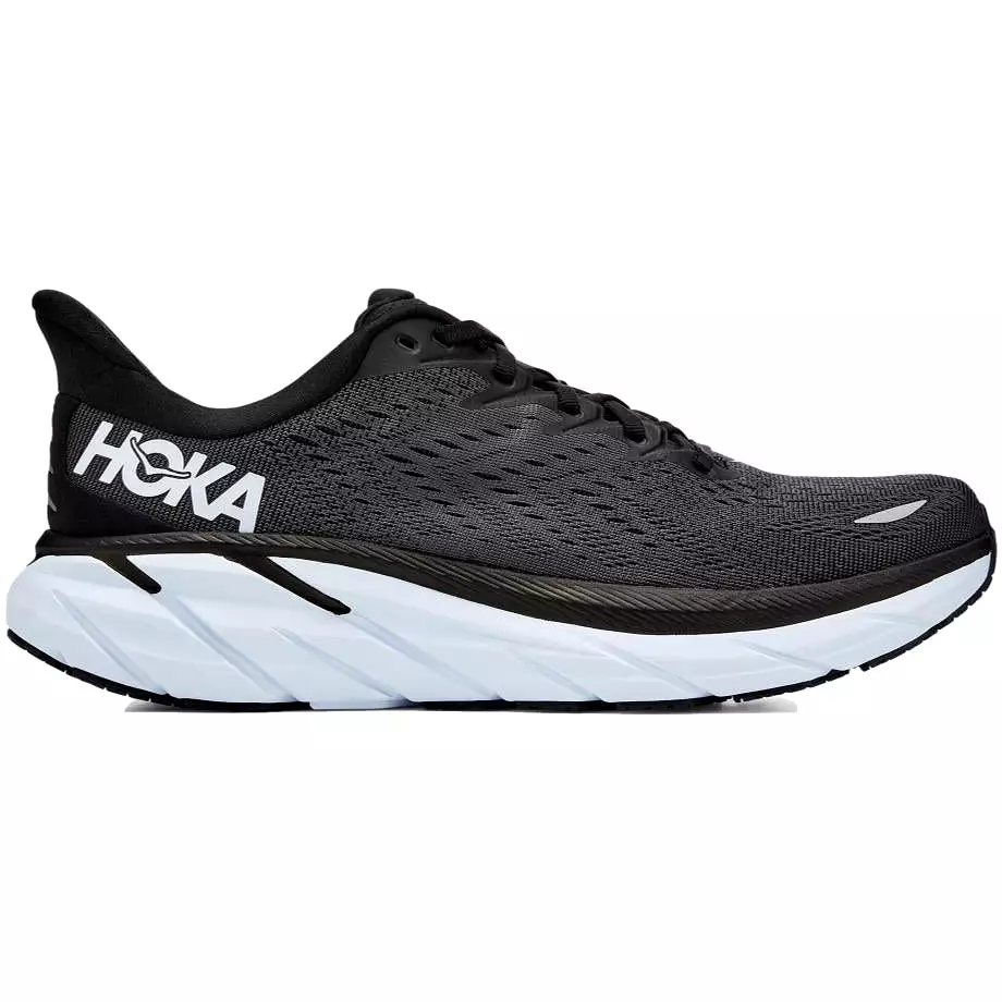 Men's Hoka One One Clifton 8, Black/White, 12 2E Wide