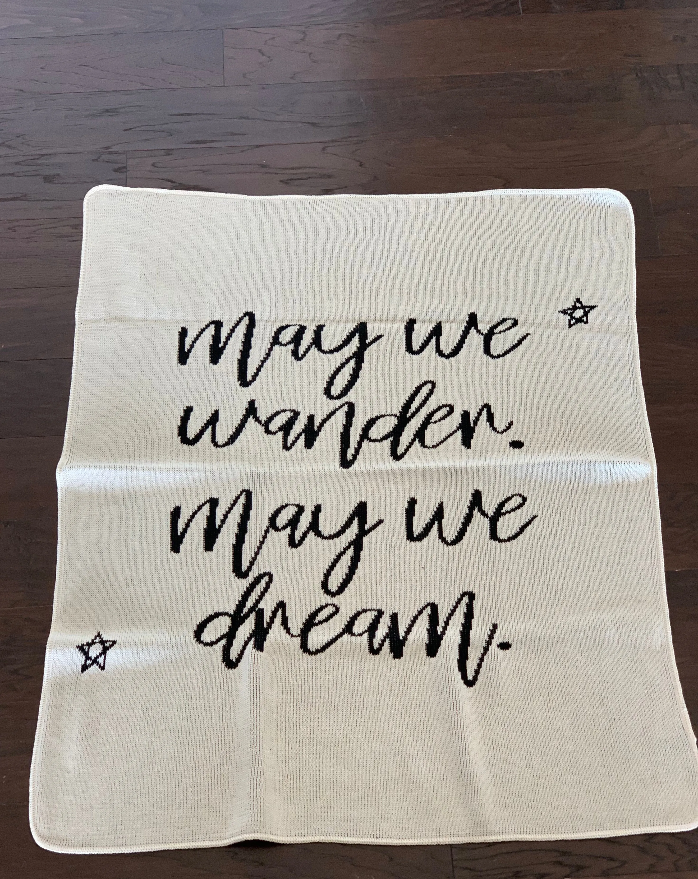 ONE OF A KIND Made in the USA | Recycled Cotton Blend  May We Wander May You Dream Throw Blanket | Natural