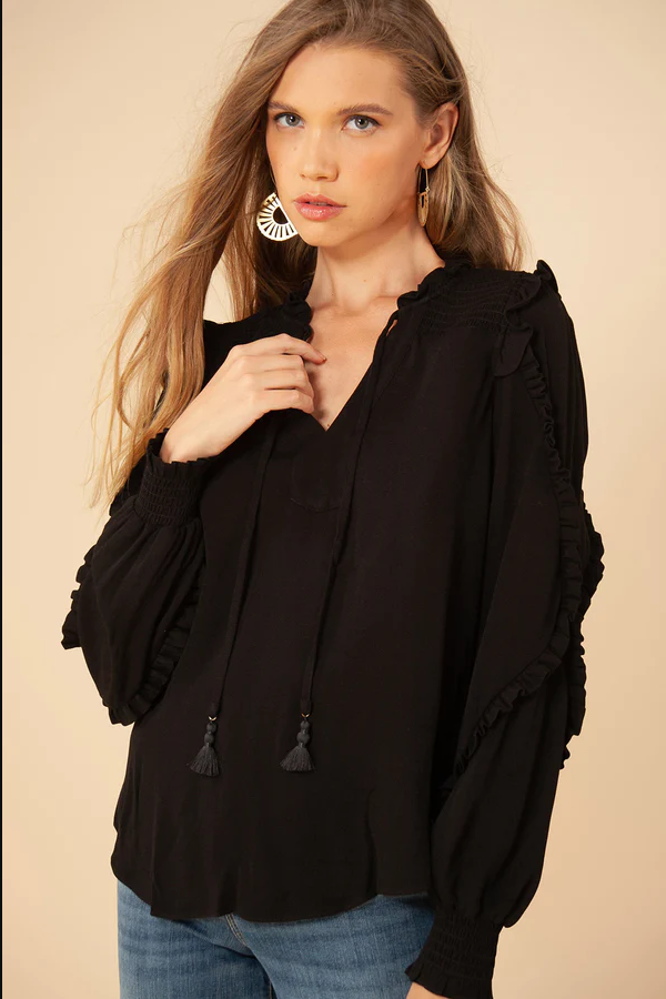 Savannah Ruffle Blouse in Black