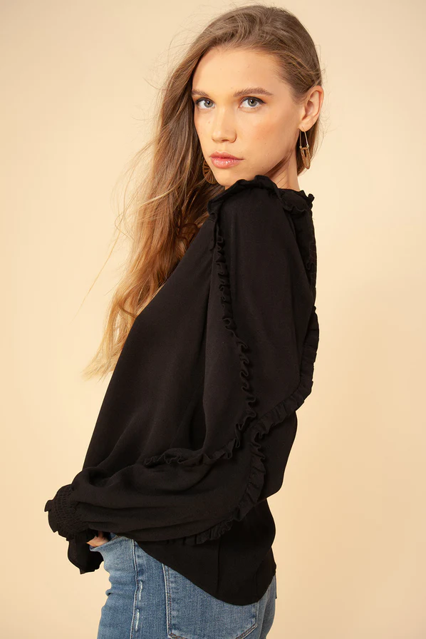 Savannah Ruffle Blouse in Black