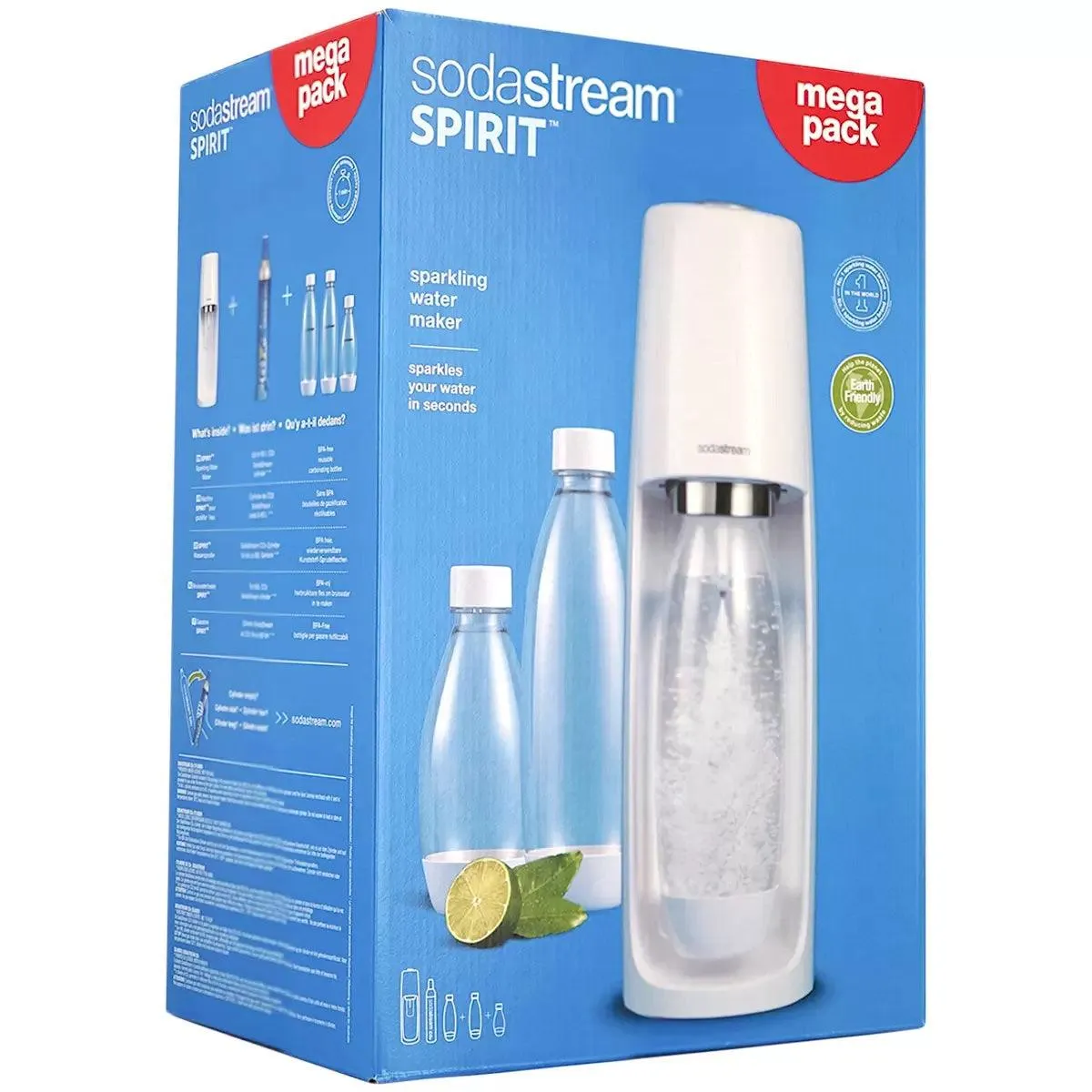 Sodastream Spirit Starter Mega Pack Bottles Gas Soda Maker Fizzy Water Drink White