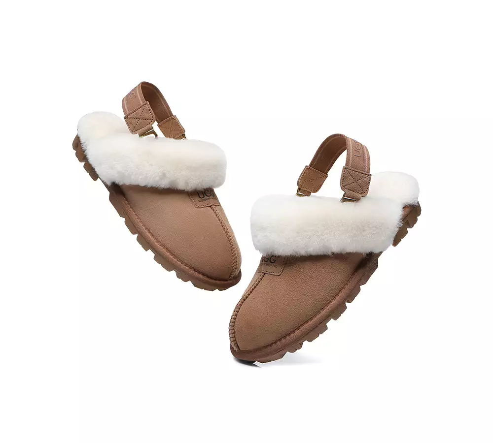 UGG AUSTRALIAN SHEPHERD Sheepskin Wool Removable Strap Slingback Slippers Suzie