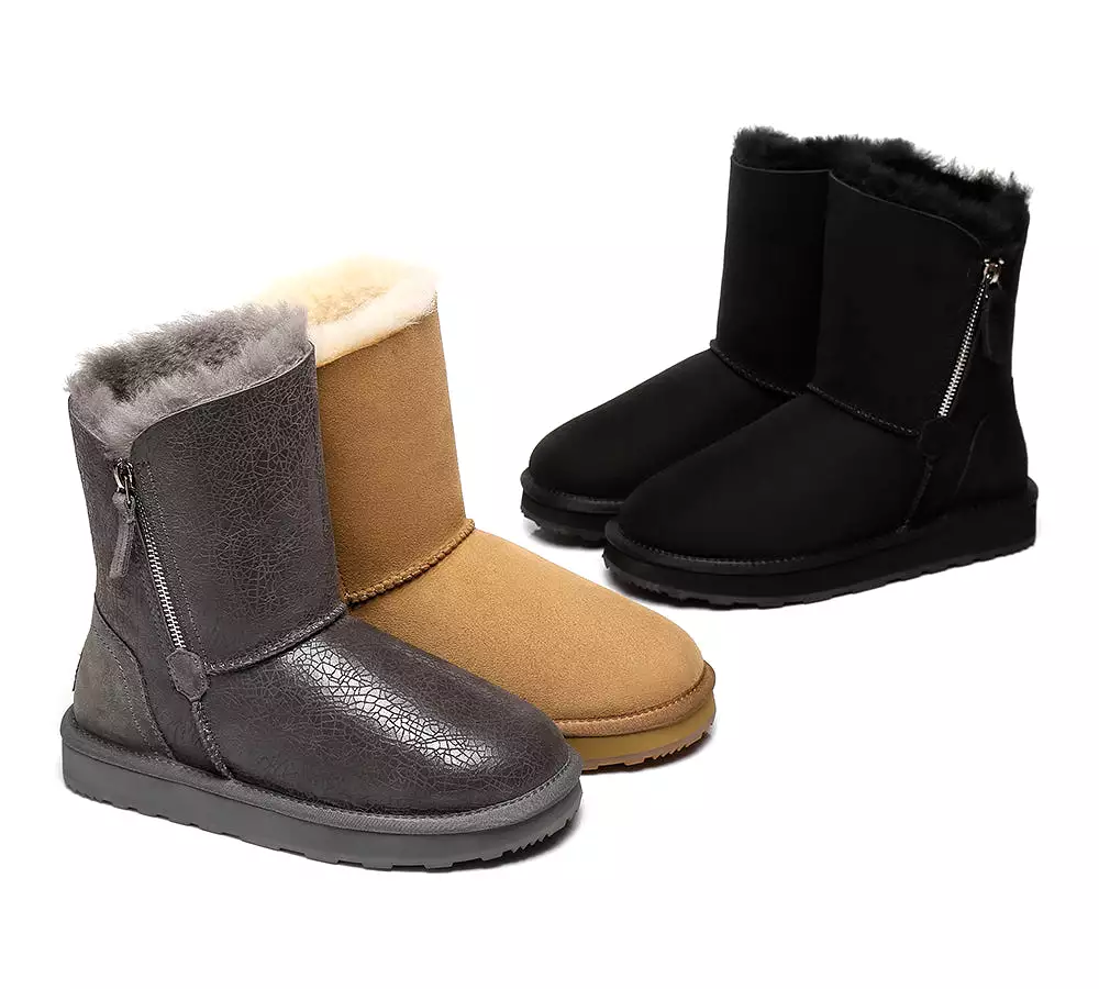 Urban UGG Sheepskin Zipper Short Women Boots Zipporah