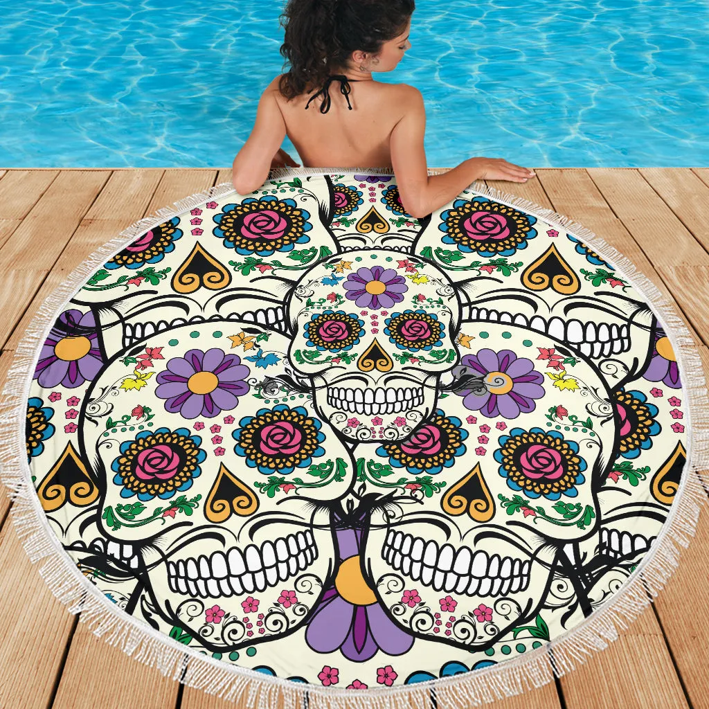 Violet Sugar Skull Beach Towel Blanket