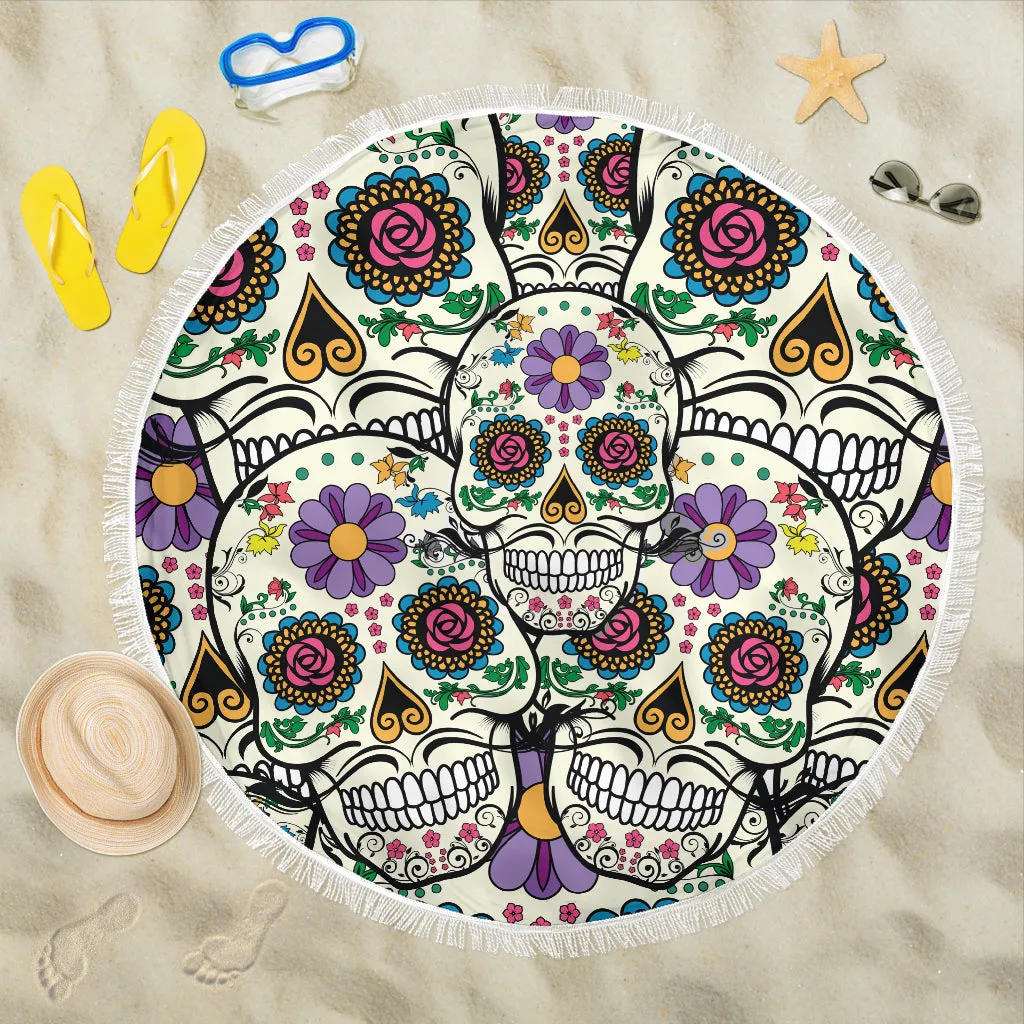 Violet Sugar Skull Beach Towel Blanket