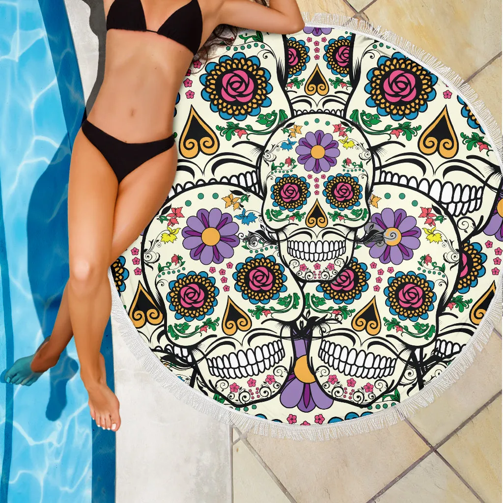 Violet Sugar Skull Beach Towel Blanket