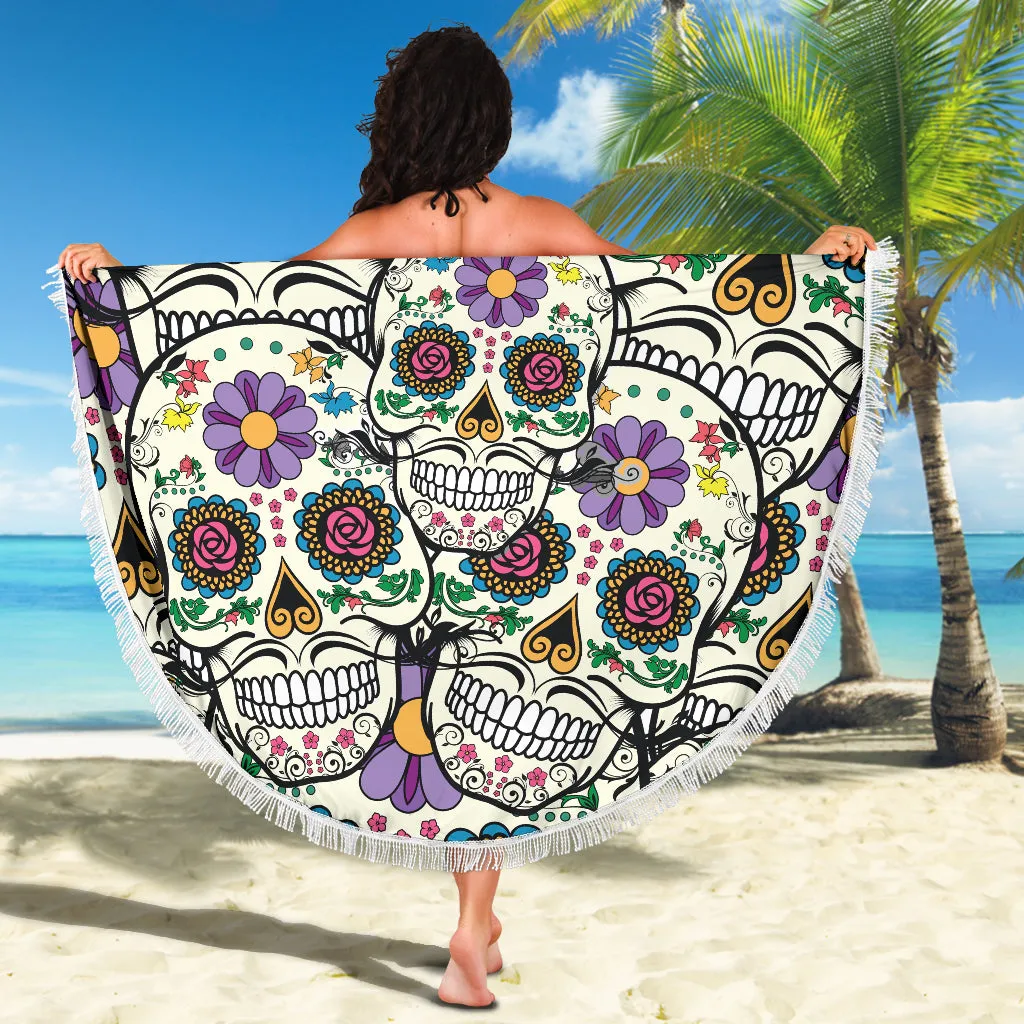 Violet Sugar Skull Beach Towel Blanket