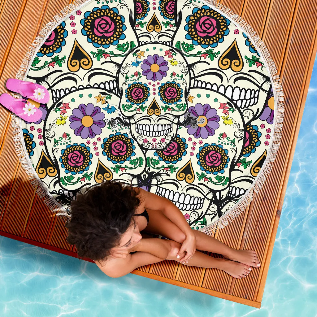 Violet Sugar Skull Beach Towel Blanket