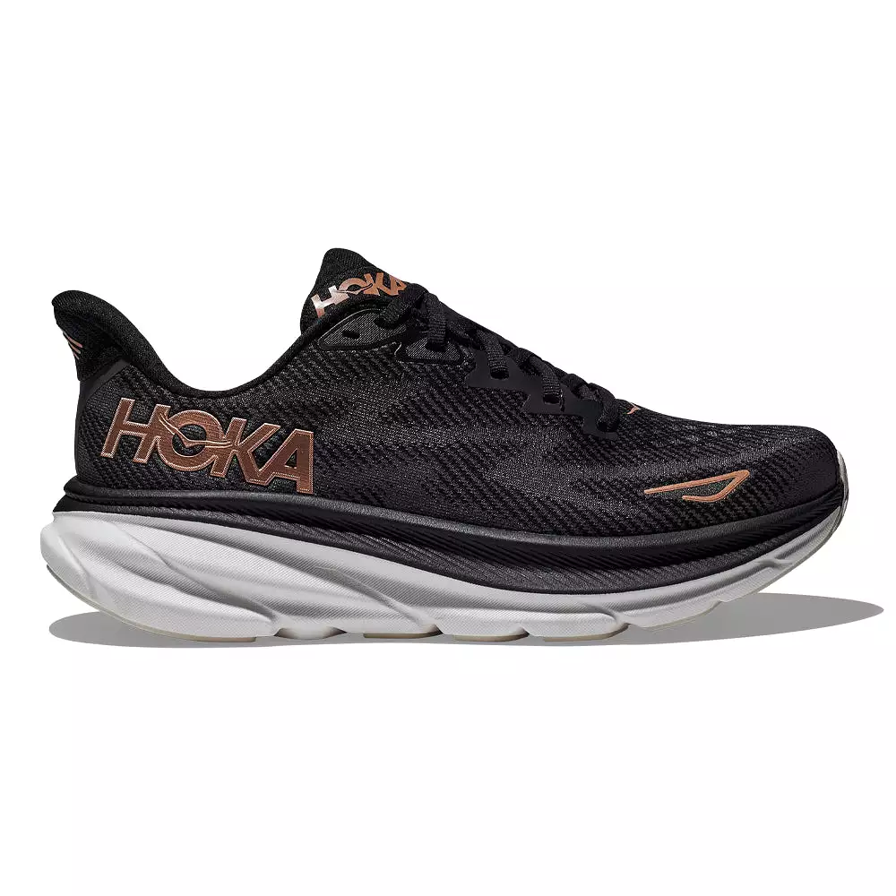 Women's Hoka One One Clifton 9, Black/Rose Gold, 8 B Medium