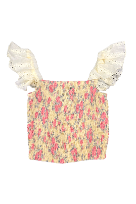 Yellow Rose Eyelet Combo Smocked Top